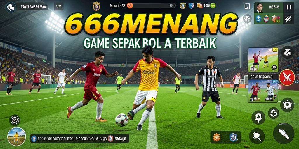 Tangkapan layar utama 666MENANG menunjukkan aksi seru di lapangan sepak bola.