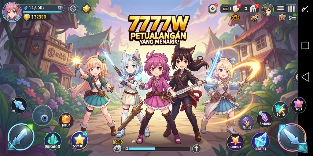 Tampilan gameplay 7777W yang seru dengan karakter Anime menarik.