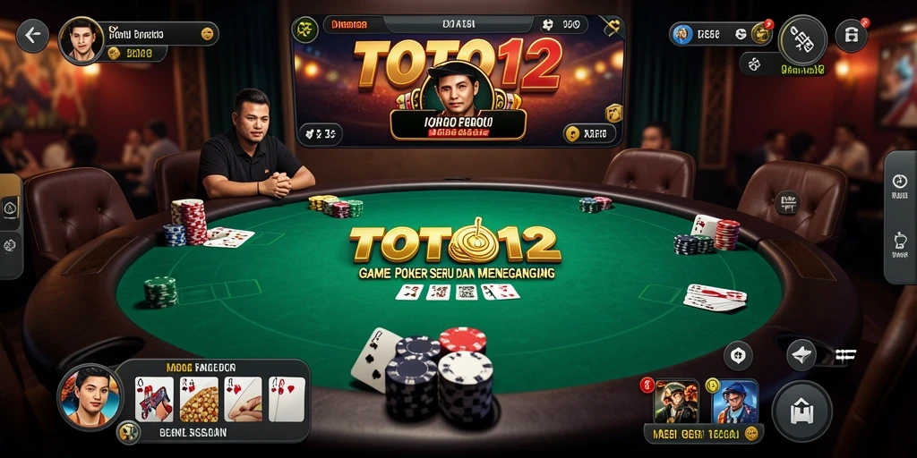 Tampilan dinamis gameplay Poker di TOTO12 dengan pemain yang bersaing.